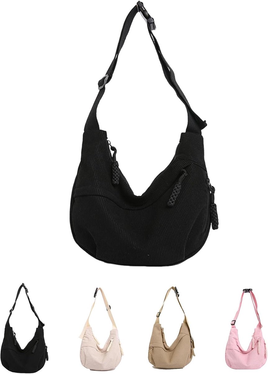 Women's Corduroy Crossbody Bag, Half Moon Bag, Shoulder Bag, Half Moon Crossbody Shoulder Bag with Adjustable Shoulder - ShopVlot