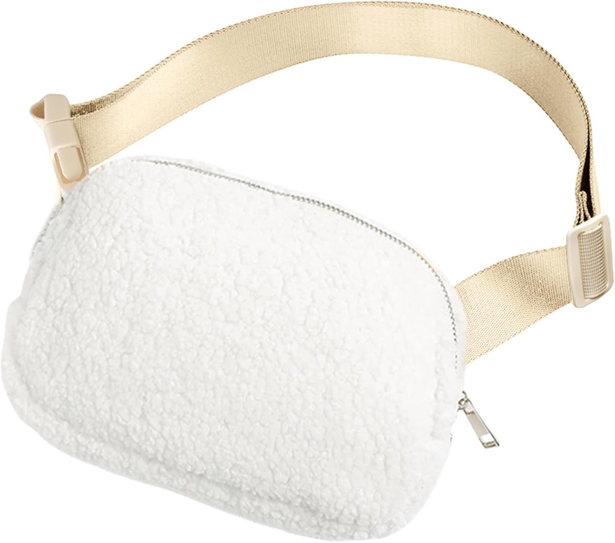 Lambswool Waist Bag with Adjustable Belt for Sports, Training, Travel, Running, beige, fashion - ShopVlot
