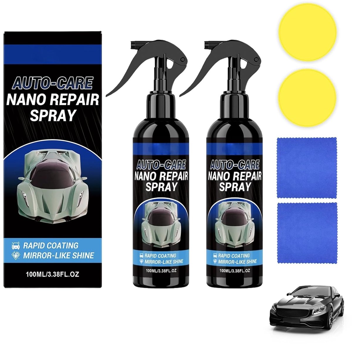 2 stuks autospray om krassen te verwijderen, 100 ml nano-spray voor auto's, Quick Effect Coating Agent, bevat 2 - ShopVlot