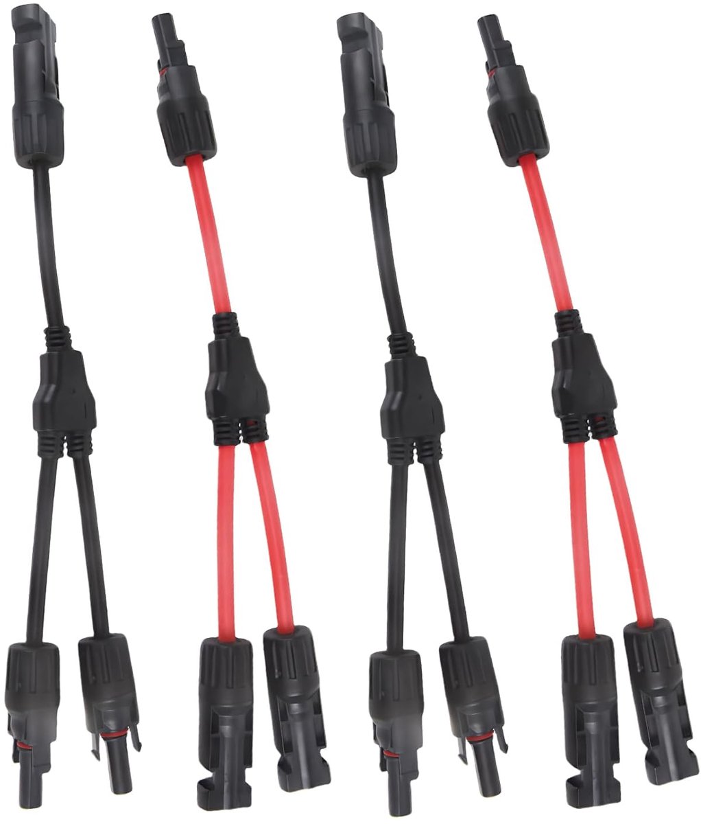 Solar cable 2 pairs Y for photovoltaic panels, solar cable MMF FFM, Y adapter, parallel, solar connection, 2 red, 2 - ShopVlot