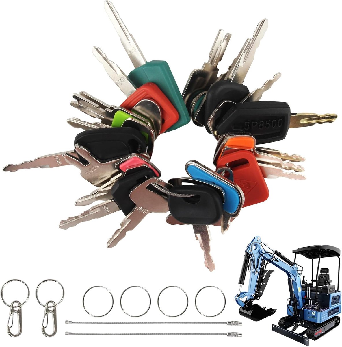 CHENYU Bouwmachines sleutelset 26 stuks universele graafmachine sleutels met haak en sleutelring contactsleutel - ShopVlot