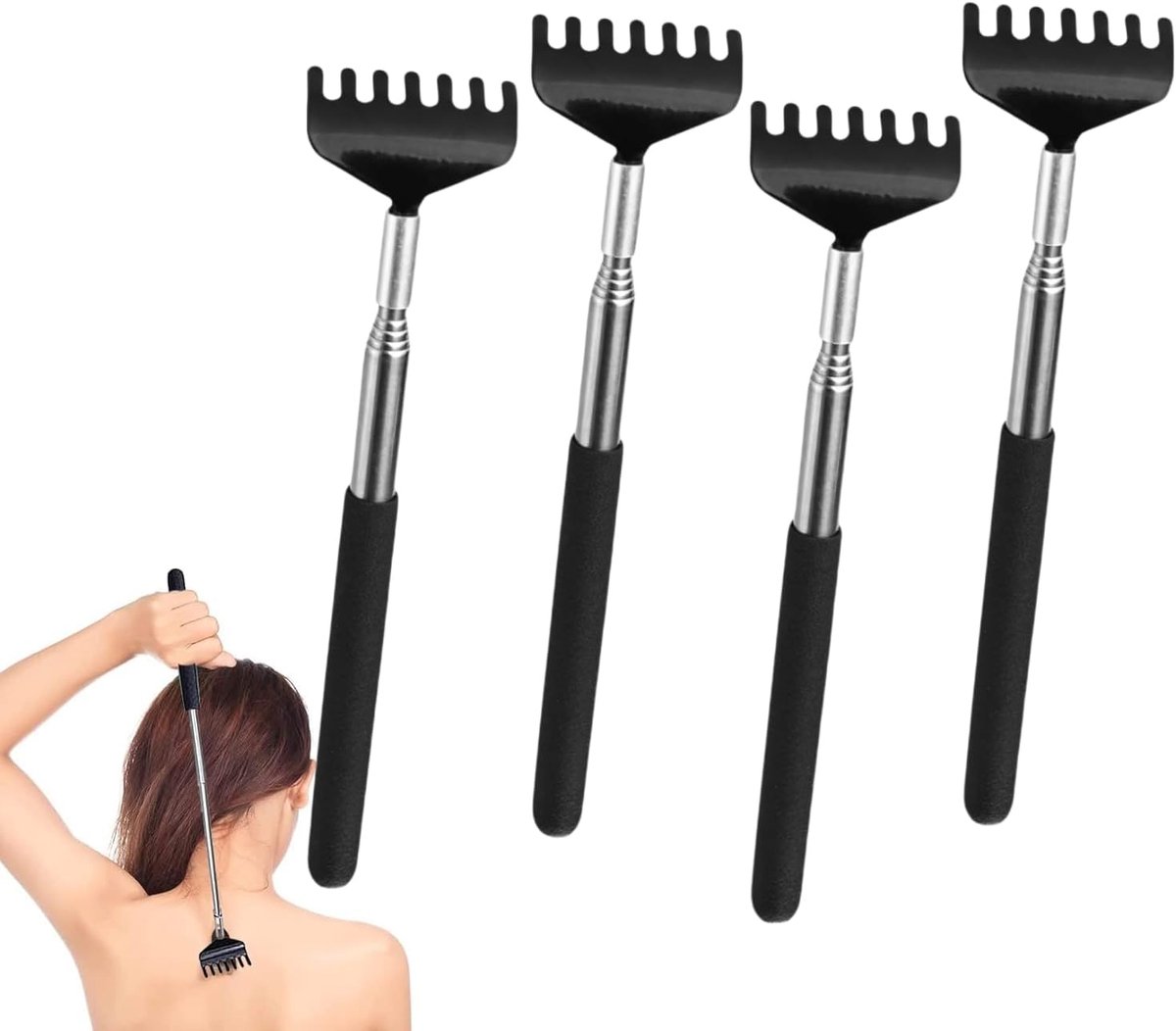 4pcs Back Scratcher Extendable Stainless Steel Back Scratcher Massager Telescopic Scratching Tool or Adults Men Women - ShopVlot