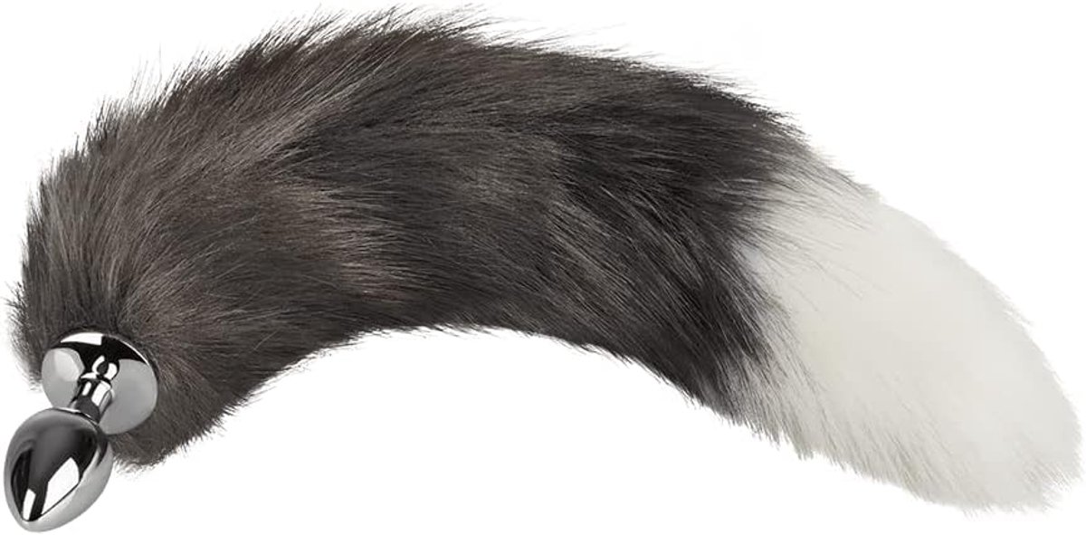 EIS, dildo, 'anal plug with foxtail, 48 cm', wide base, soft faux fur, stimulating pet play, colour:grey - ShopVlot