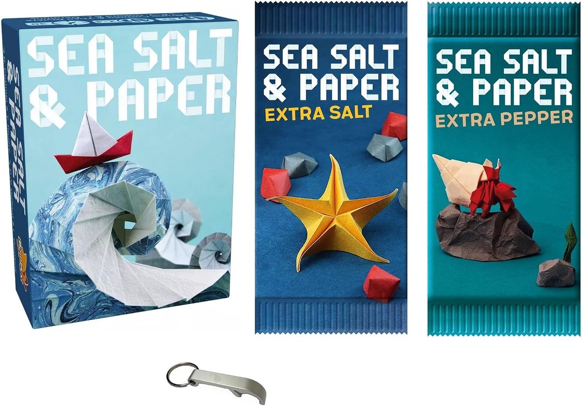 Sea Salt & Paper Card Game with Extra Pepper and Extra Salt Expansion + 1 Blumie Bottle Opener - 2 to 4 Players - ShopVlot