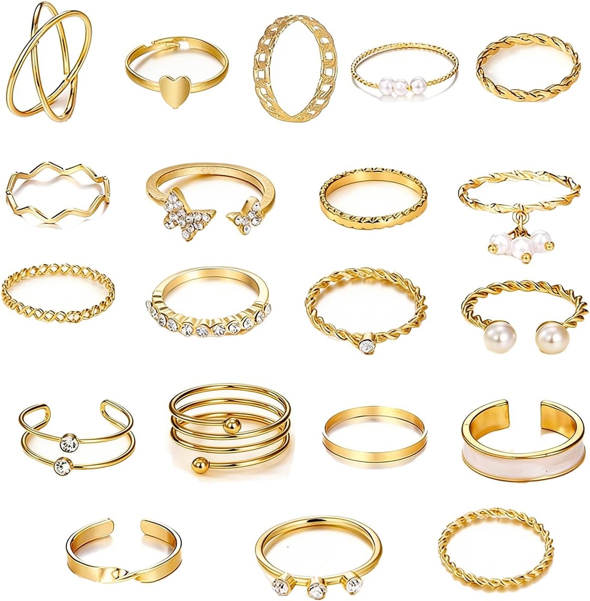 Set of 22 Gold Women Rings Stackable Boho Beaded Thumb Rings Vintage Knuckle Jewelry Leaf Pattern Wide Signet Ring - ShopVlot