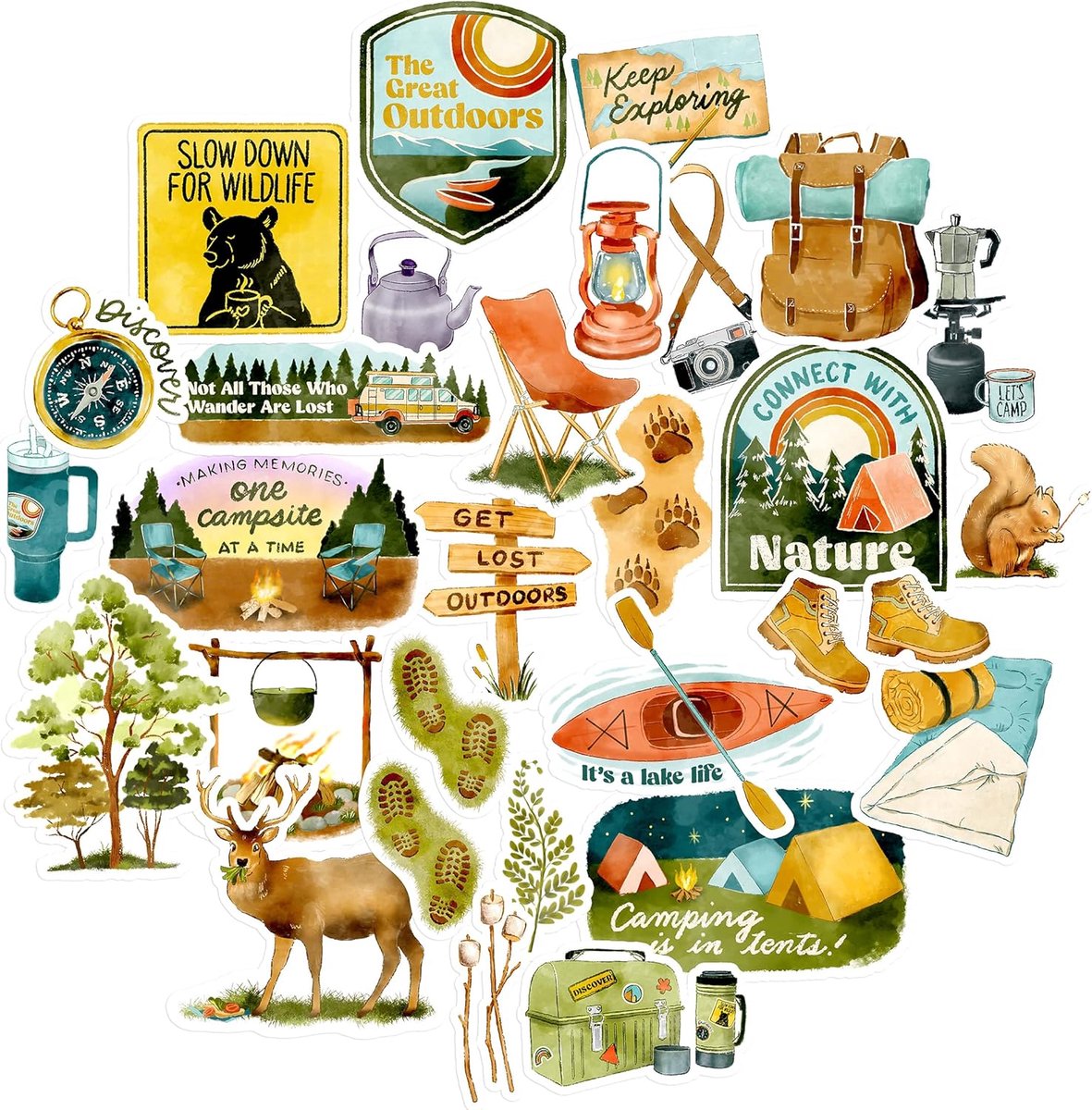 Navy Peony Summer Outdoorsy Adventure Camping Stickers (29 Pieces) - ShopVlot
