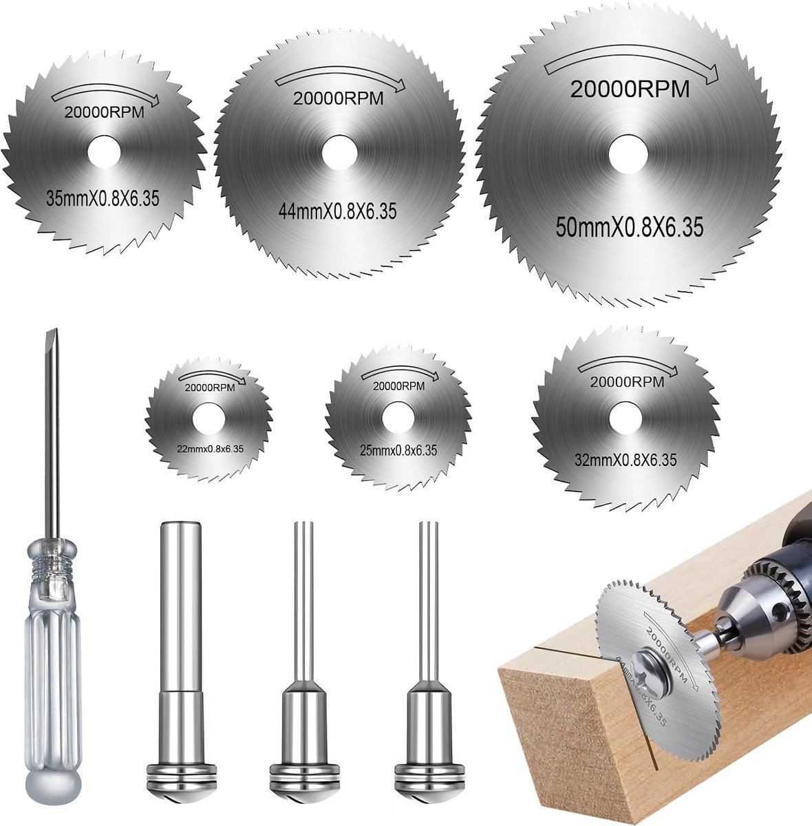Set of 6 Rotary Saw Blades for Disc Saw Made of Steel with 3 Drill Head Rods, Mini Saw Blades Made of Steel, Fast - ShopVlot