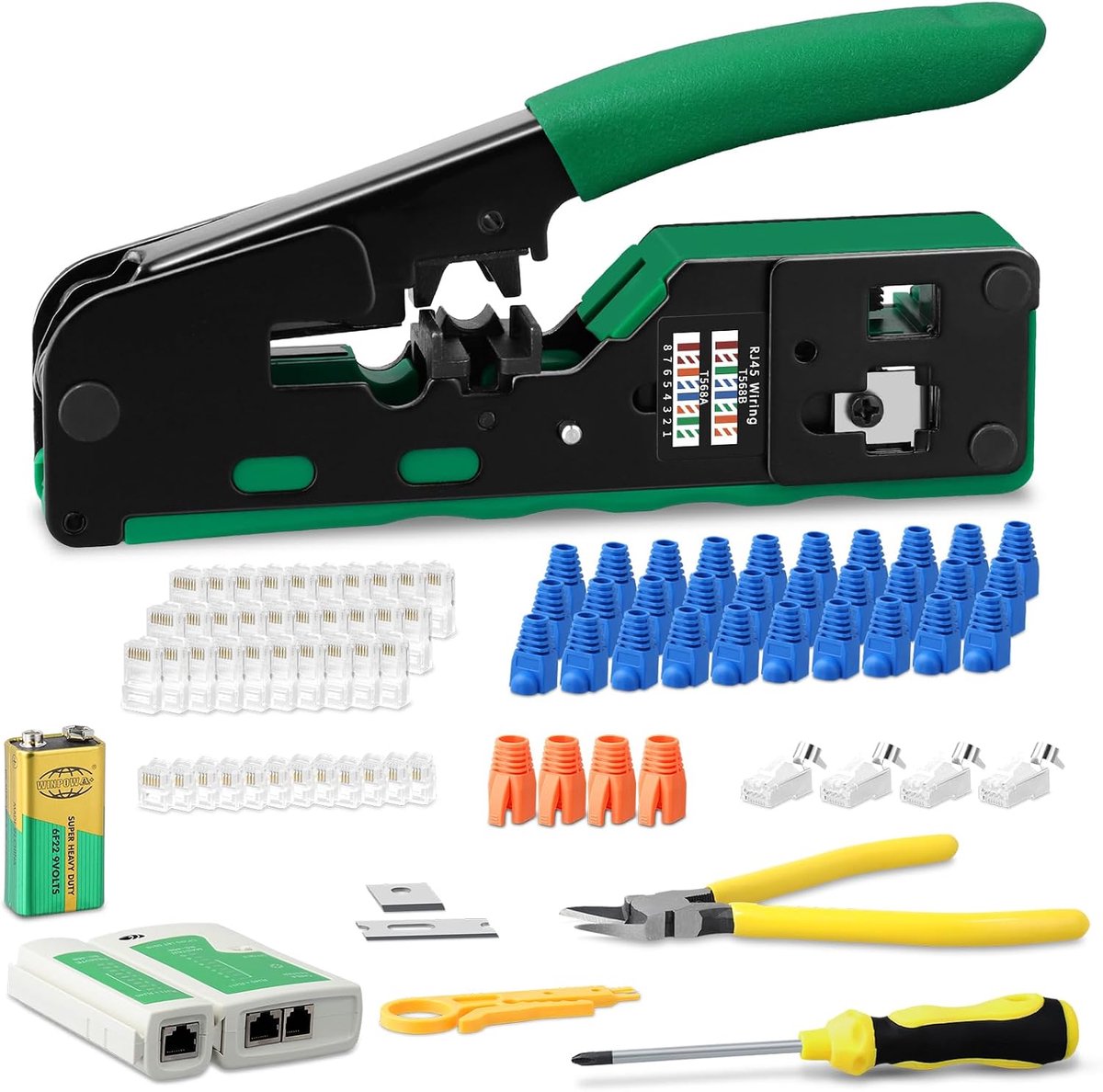 Network Tool Set RJ45 with 4 x Cat7/6a, 30 x CAT.5/5e/6, 10 x 6P6C RJ11/RJ12, RJ45/RJ11/RJ12 Sockets, Repair Tool and - ShopVlot