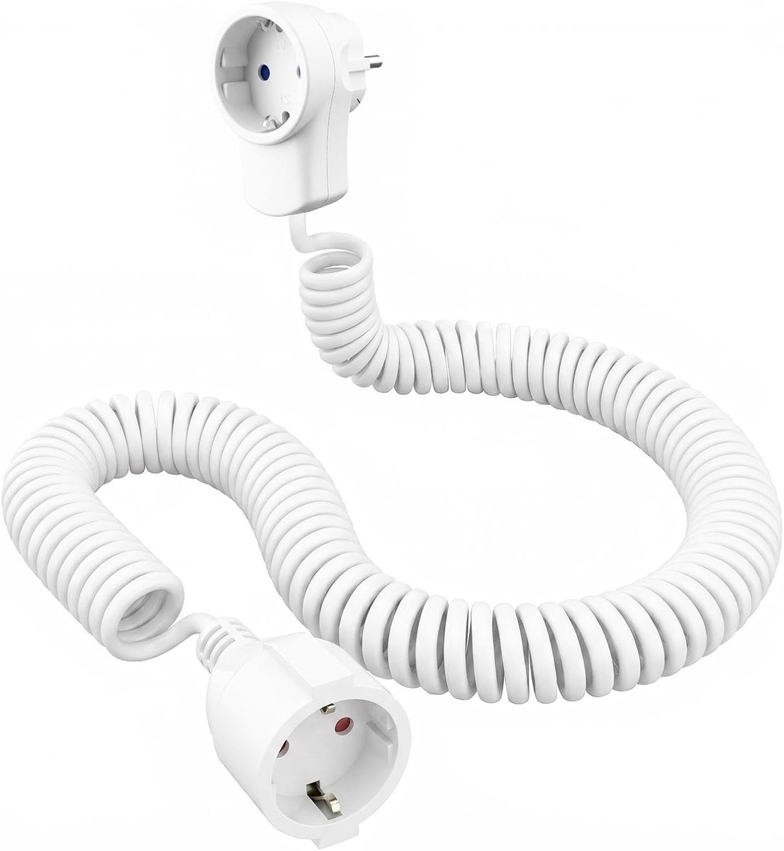 Schuko spiraalverlenging, 0,8 m naar 2 m rekbare spiraalkabel met extra stopcontact (230 V/16 A), PVC-verlengkabel - ShopVlot