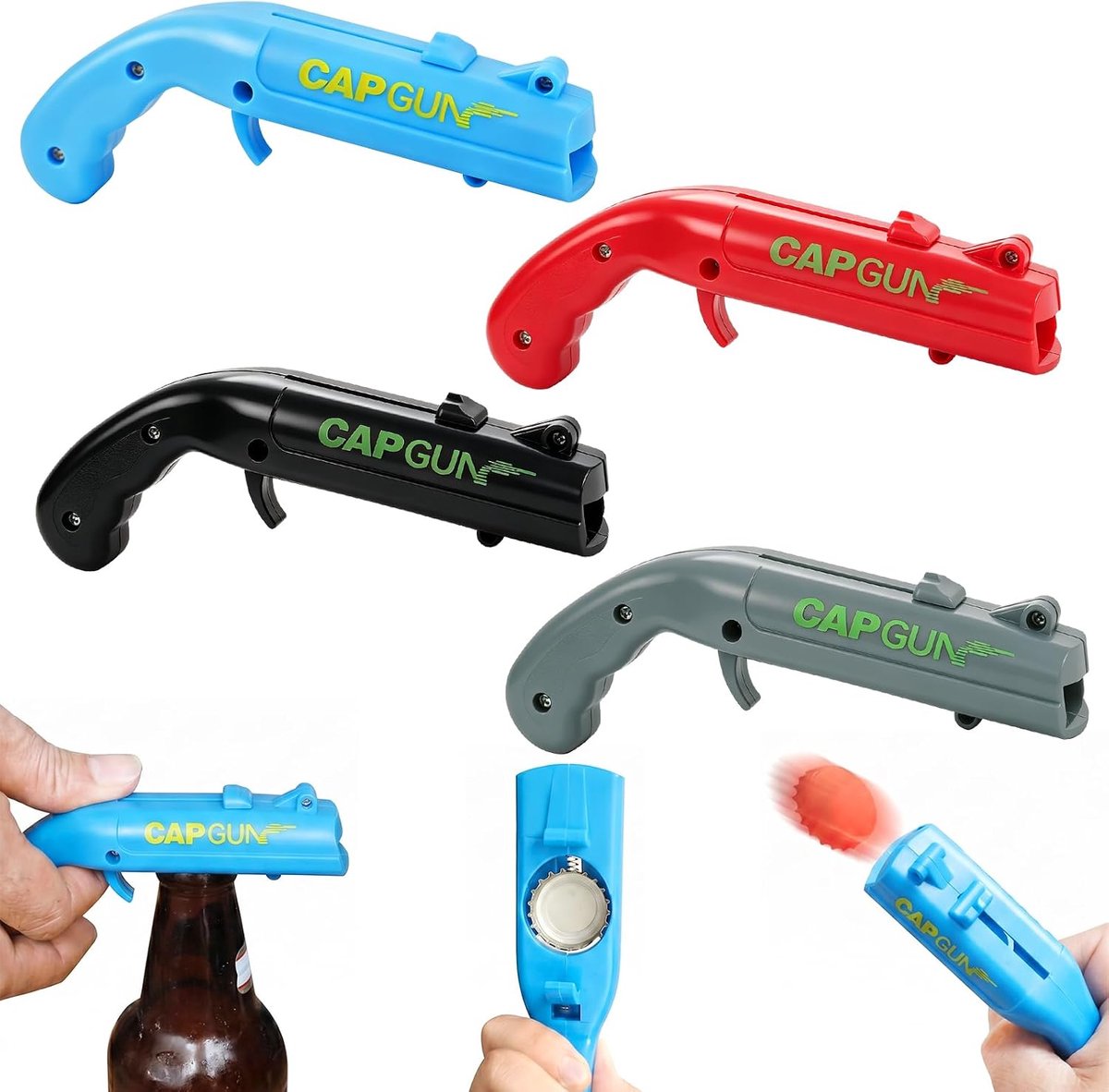 Cap Gun flesopener pistool 4 stuks geschenken voor mannen - Grappig flesopener pistool voor mannen, echtgenoten en - ShopVlot