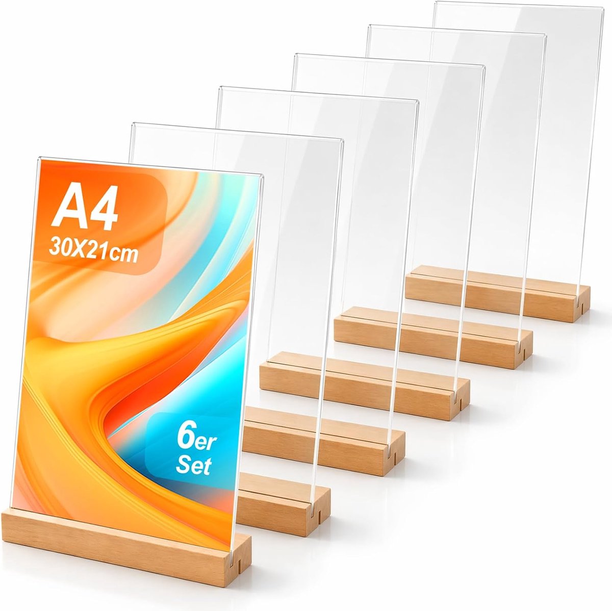 Set van 6 tafelstandaard A4 massief hout plexiglas 2 vormen voor beurzen - ShopVlot