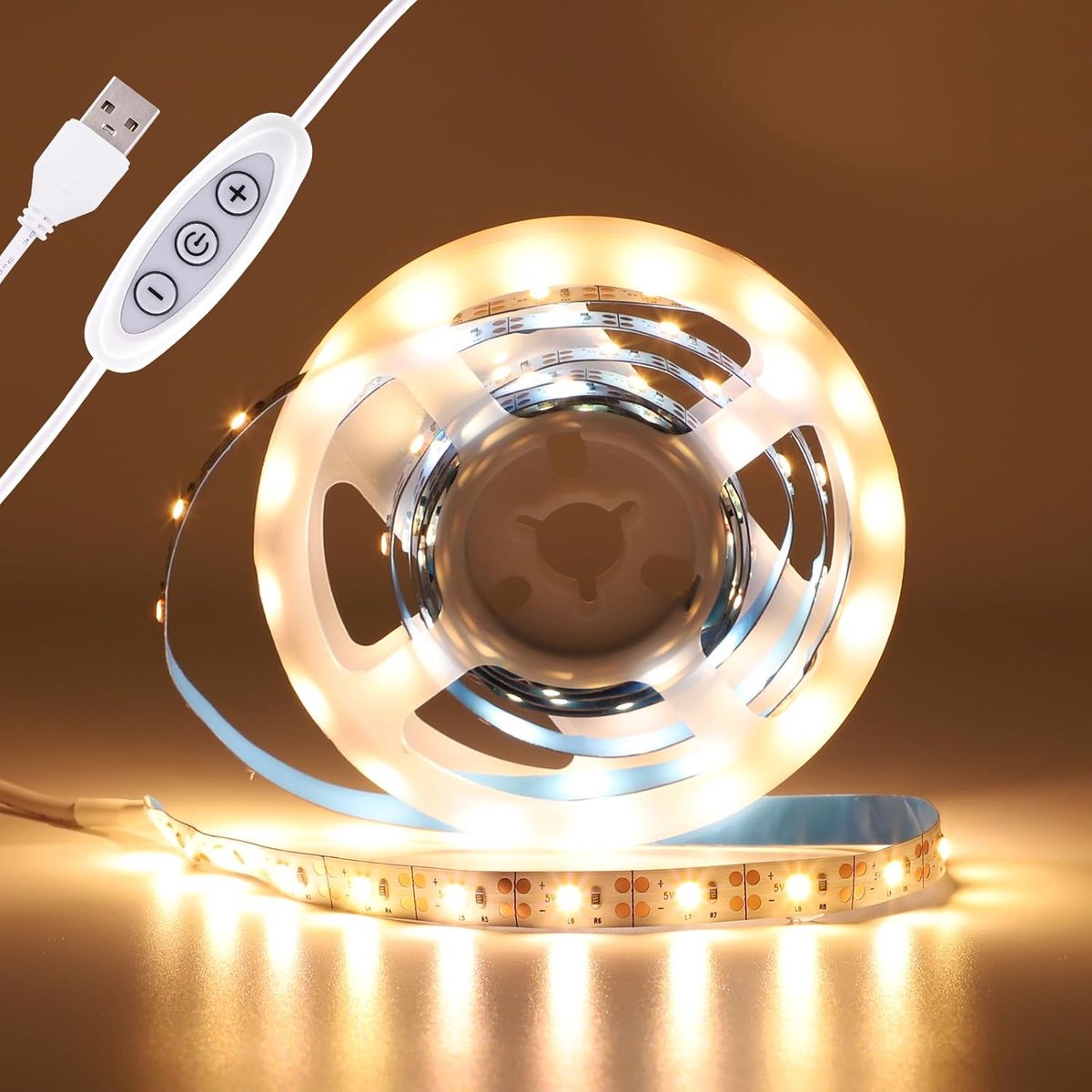 2 m LED Strip with USB LED Strip 2835 120 LED Strip for Bedroom, Stairs, Cabinets, Corridor, Warm White - ShopVlot
