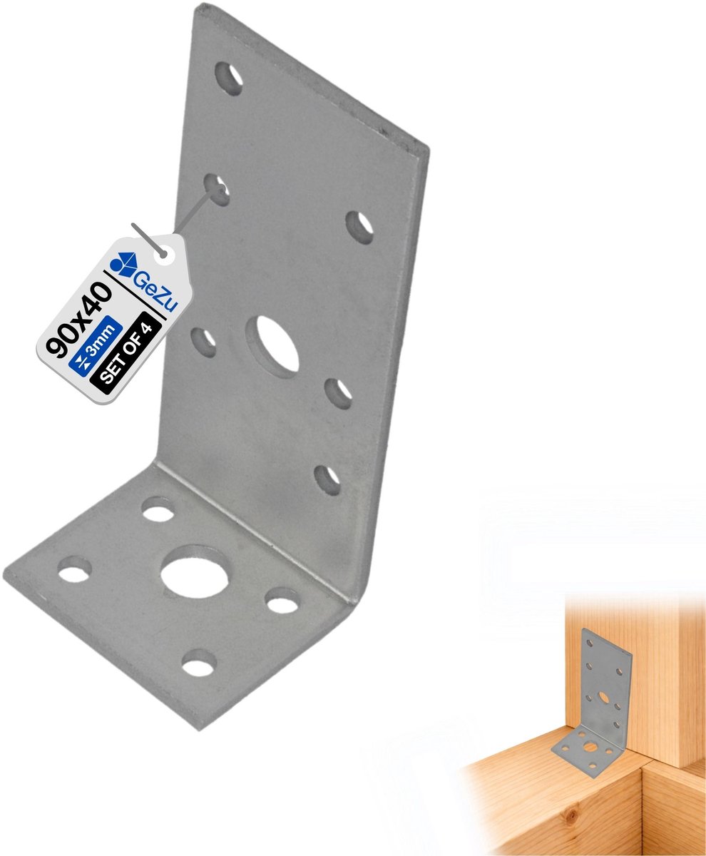 GeZu Impex Hoekbeugels 90 x 35 x 3 mm Set von 4 Gegalvaniseerd Hoekverbinder 90° Geperforeerde Hoekplaat Houtverbinder L-vormige Beugels