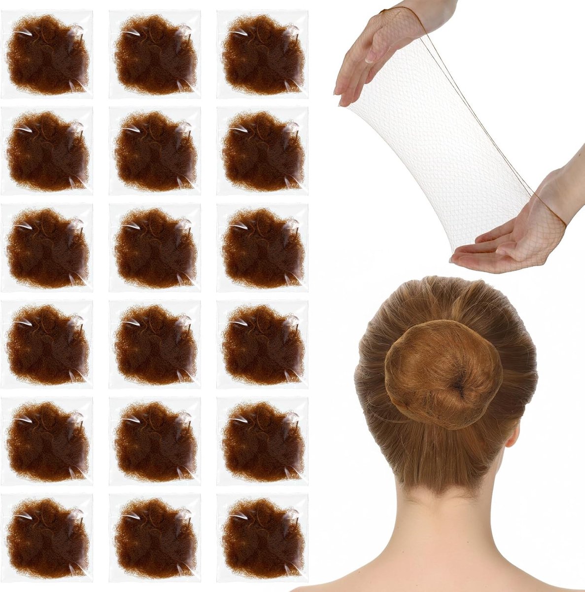 35 Pieces Hair Nets Invisible Hairnets for Chignon Ballerina Knot 50/8 Inch Nylon Elastic Mesh Hairnets with Elastic - ShopVlot