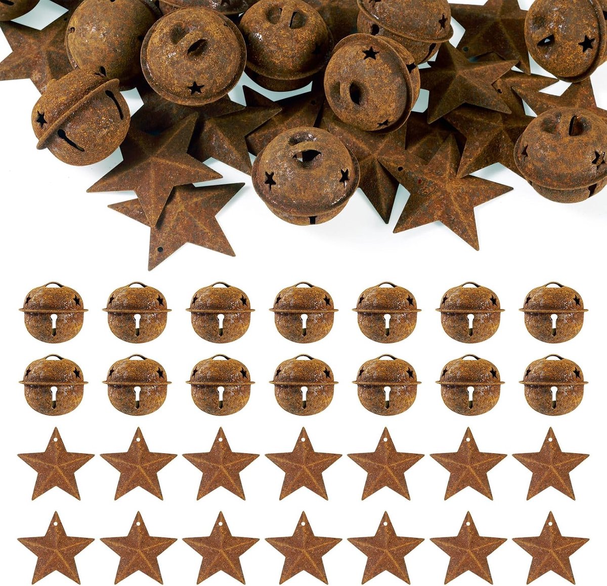 Crafans 40Pcs Vintage Jingle Bell Ornaments Star Dangle Pendants Ornaments Xmas Ornaments Star & Jingle Bells - ShopVlot