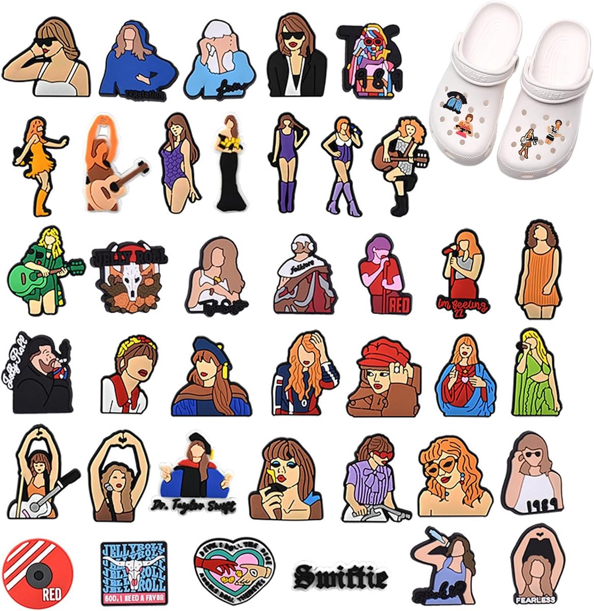 44 Pieces T-S Shoe Charms PVC Shoe Decoration Tay-Lor Sw-Lft Cartoon Shoe Decoration Singer Shoe Charm for Fans - ShopVlot