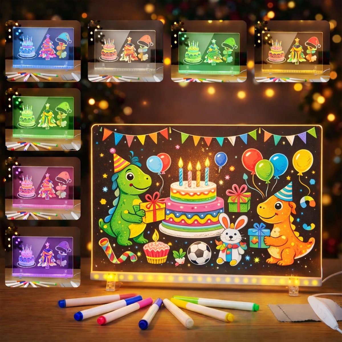 30 x 20 cm LED Sign Board with 3 Colours Luminous LED Drawing Board Acrylic Writing Board with 7 Neon Pens - ShopVlot