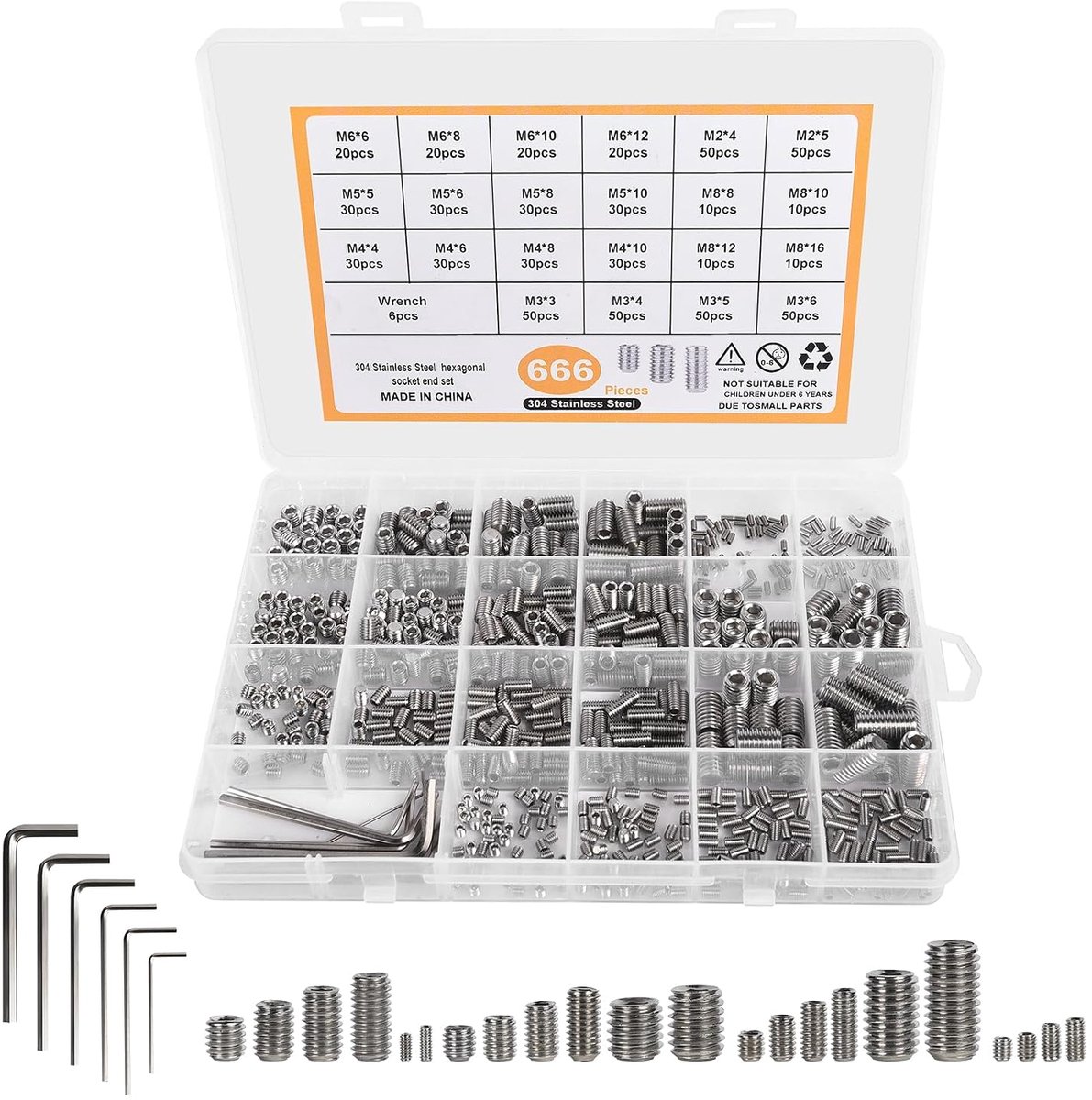 666 Pieces Magnet Screws Assortment Set M2 M3 M4 M5 M6 M8 Hex Socket Hex Socket Thread Pins Screws Worm Screws Hex - ShopVlot
