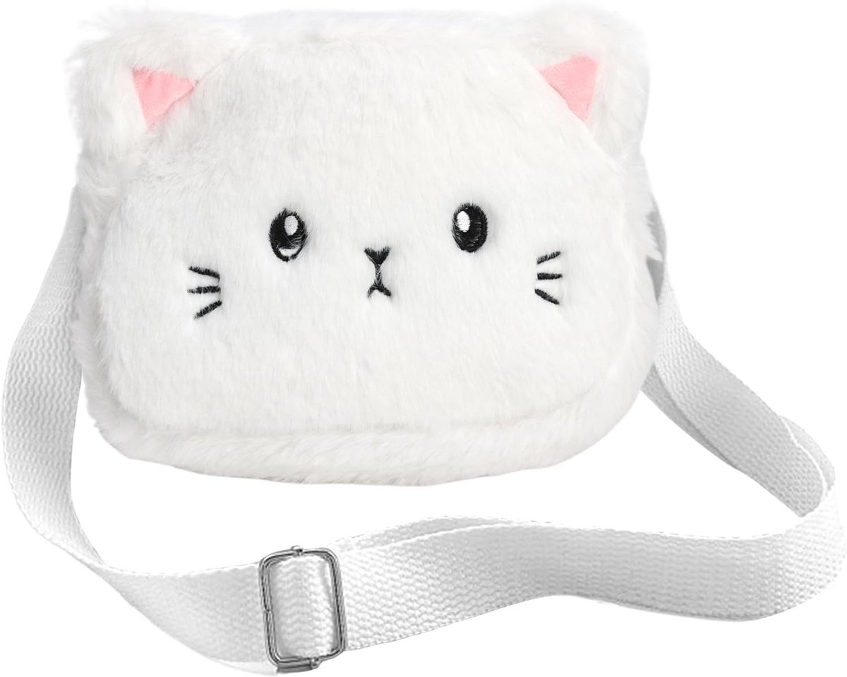 Cat Shoulder Strap Girls Cat Shape Adjustable Shoulder Strap Plush Shoulder Bag Cute Cat Wallet for Dating Shopping - ShopVlot