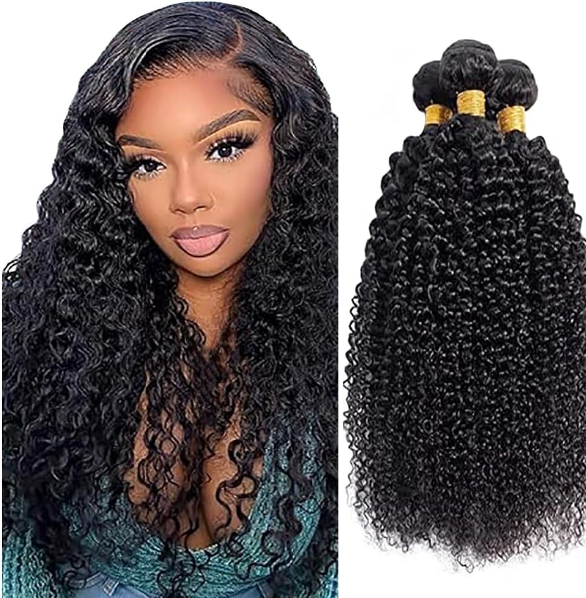 Human Hair Bundles 1B Natural Black Double Drown Extensions Either Hair Kinky Curly Hair Extensions Unprocessed - ShopVlot