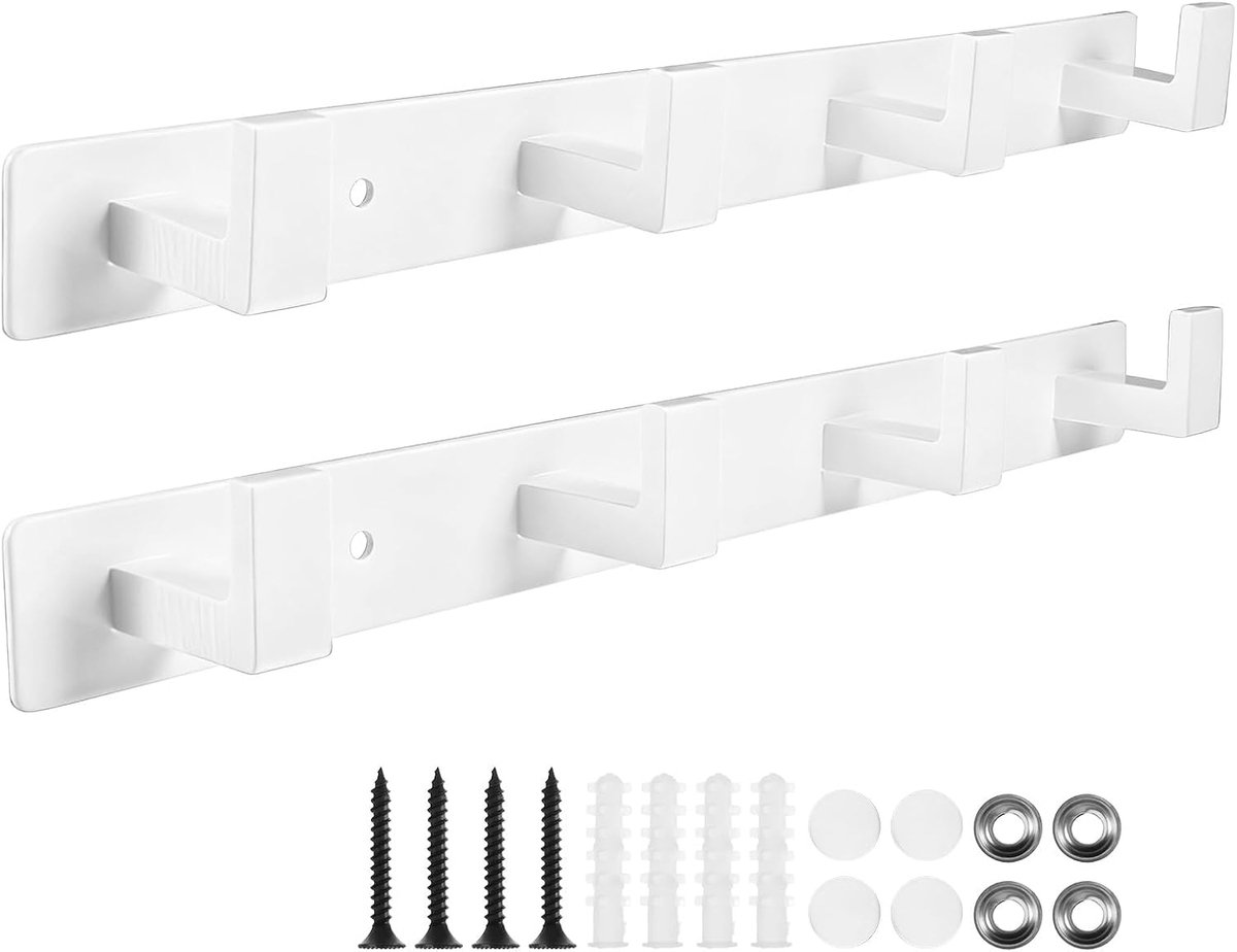Wardrobe hooks hook strip white 2 pieces with 4 hooks for hallway wall - ShopVlot