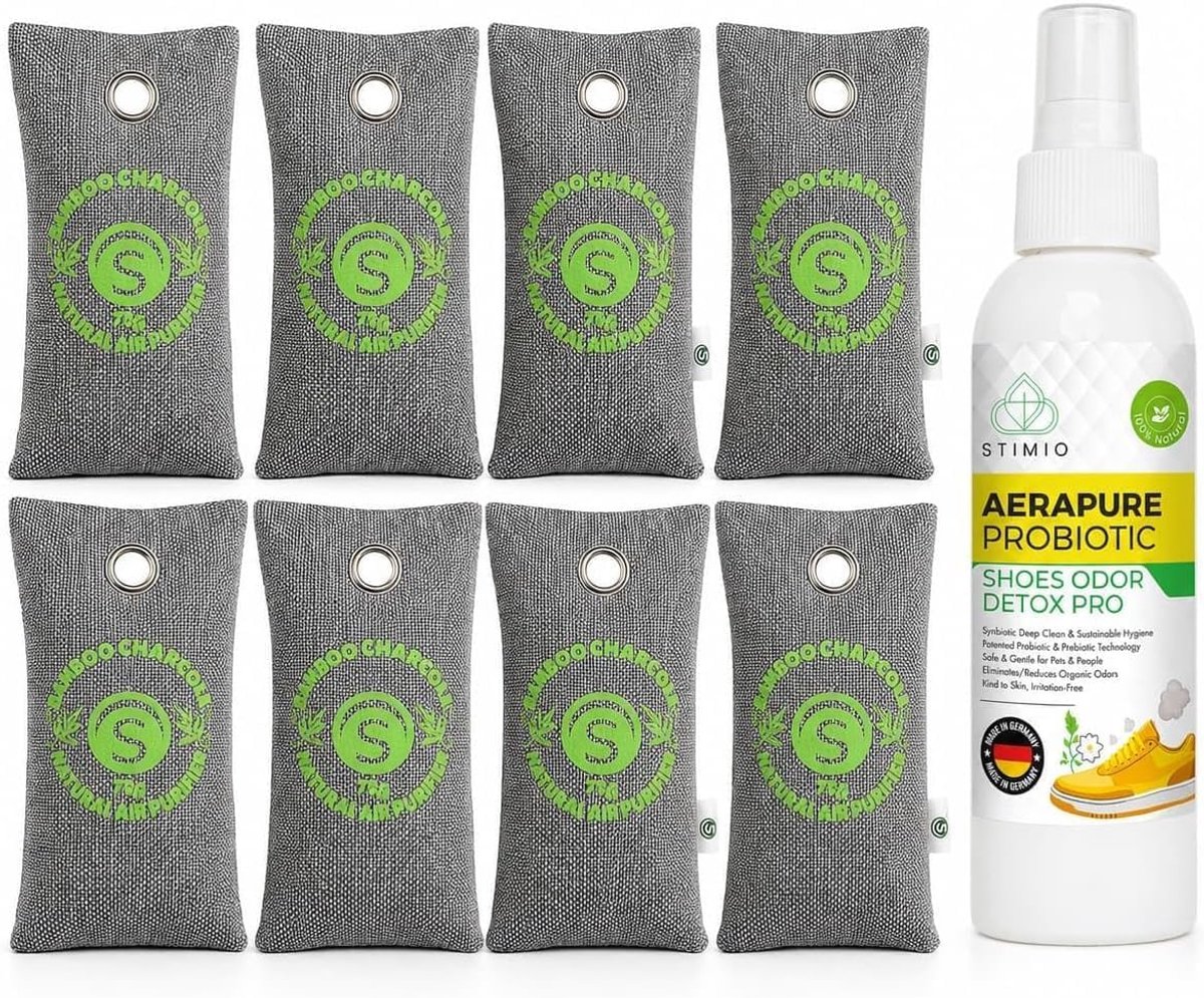 The Anti-Stink Offensive for Shoes, Maximum Freshness, 8 x Activated Carbon Bags + 100 ml Probiotic Spray Against Odor - ShopVlot