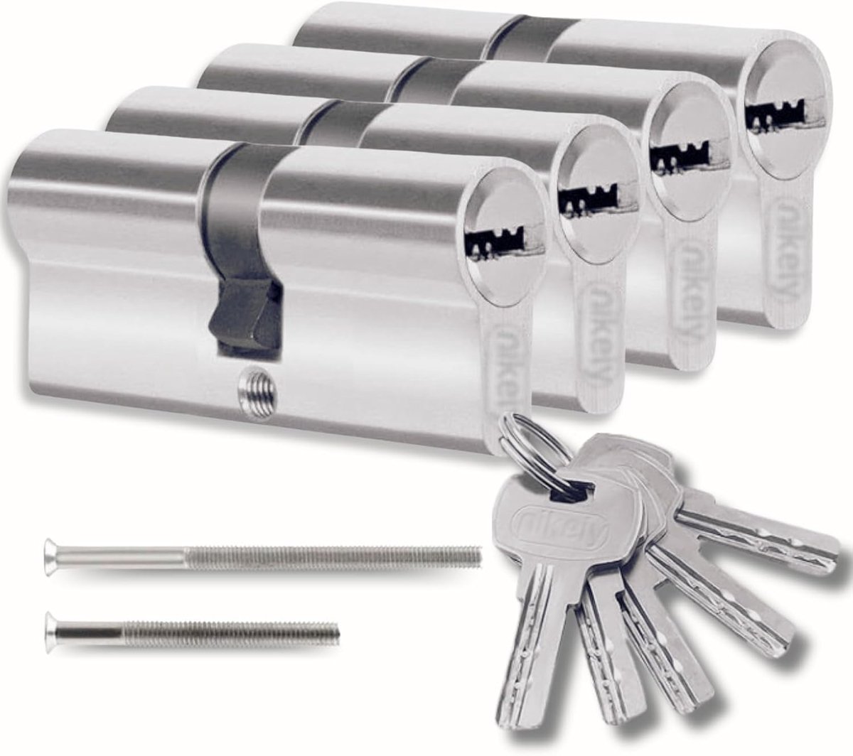 Set of 4 Cylinders for Door Locks 30/30 mm, Double Sided Profile Cylinders, 20 Keys and 8 Screws Included, Easy to - ShopVlot
