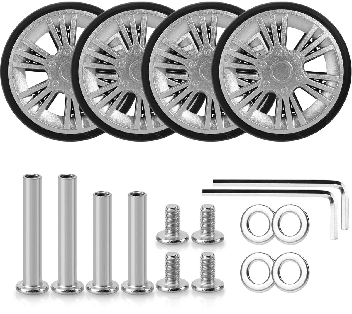 Pack of 4 Replacement Wheels 55 x 11 mm Case Replacement Wheels Black Rubber Replacement Wheels for Double Wheels - ShopVlot