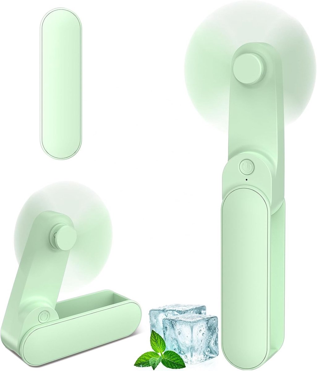 Draagbare Opvouwbare Hand Ventilator - Groen - 10,2 cm - USB Mini Ventilator met 2000mAh Batterij - Voor Thuis en Buiten