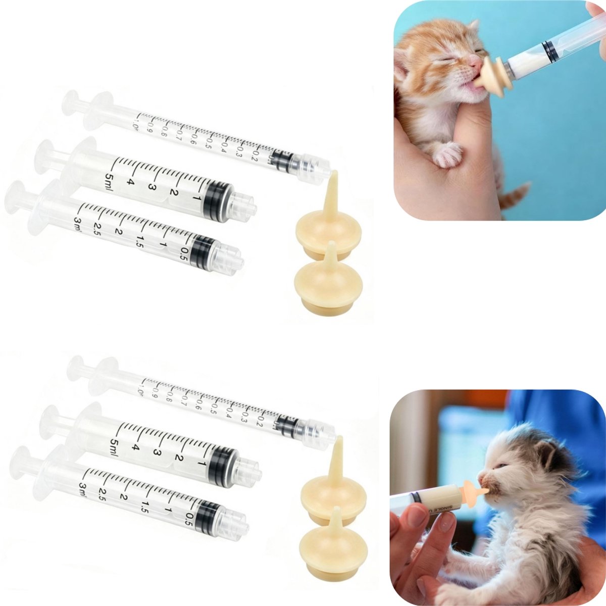 6 stuks Voederapparaat - huisdier voedersysteem - spuitvoederapparaat - kitten voederapparaat - met siliconen speen - herbruikbaar - handmatig voeden - huisaccessoires - geschikt voor puppy's, eekhoorns, konijnen (wit, meerdere maten)