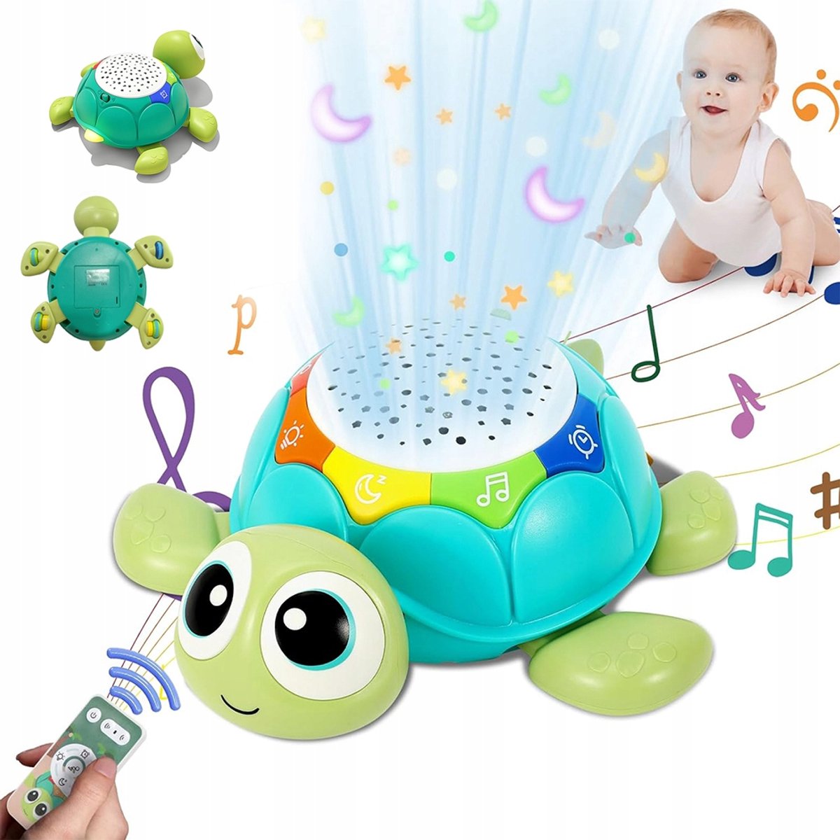Kruipende Schildpad Speelgoed - Interactieve Baby Speelgoed - Slaapassistent - Projectie Sterrenhemel & Geluid & Licht - 3 Timers - Montessori - 5 Geluiden - Voor Baby's 6-18 Maanden - Educatief Speelgoed