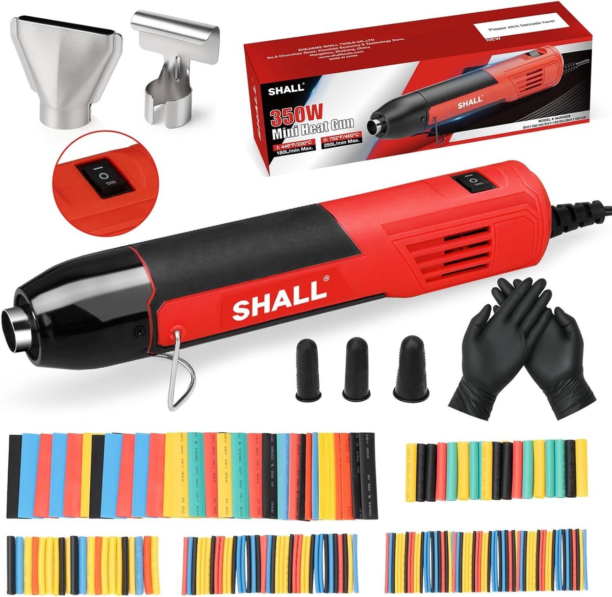 Mini Heteluchtpistool Set - Zwart - Draagbaar - Met Reflectordop en Opvouwbaar Standaard - Voor Hobby en Klussen