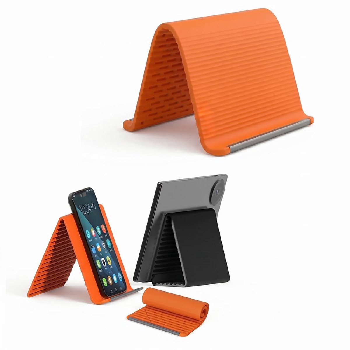 Casalora Telefoonhouder - Telefoonstandaard Siliconen - Flexibele en Opvouwbare - Telefoon en Tablet - Oranje