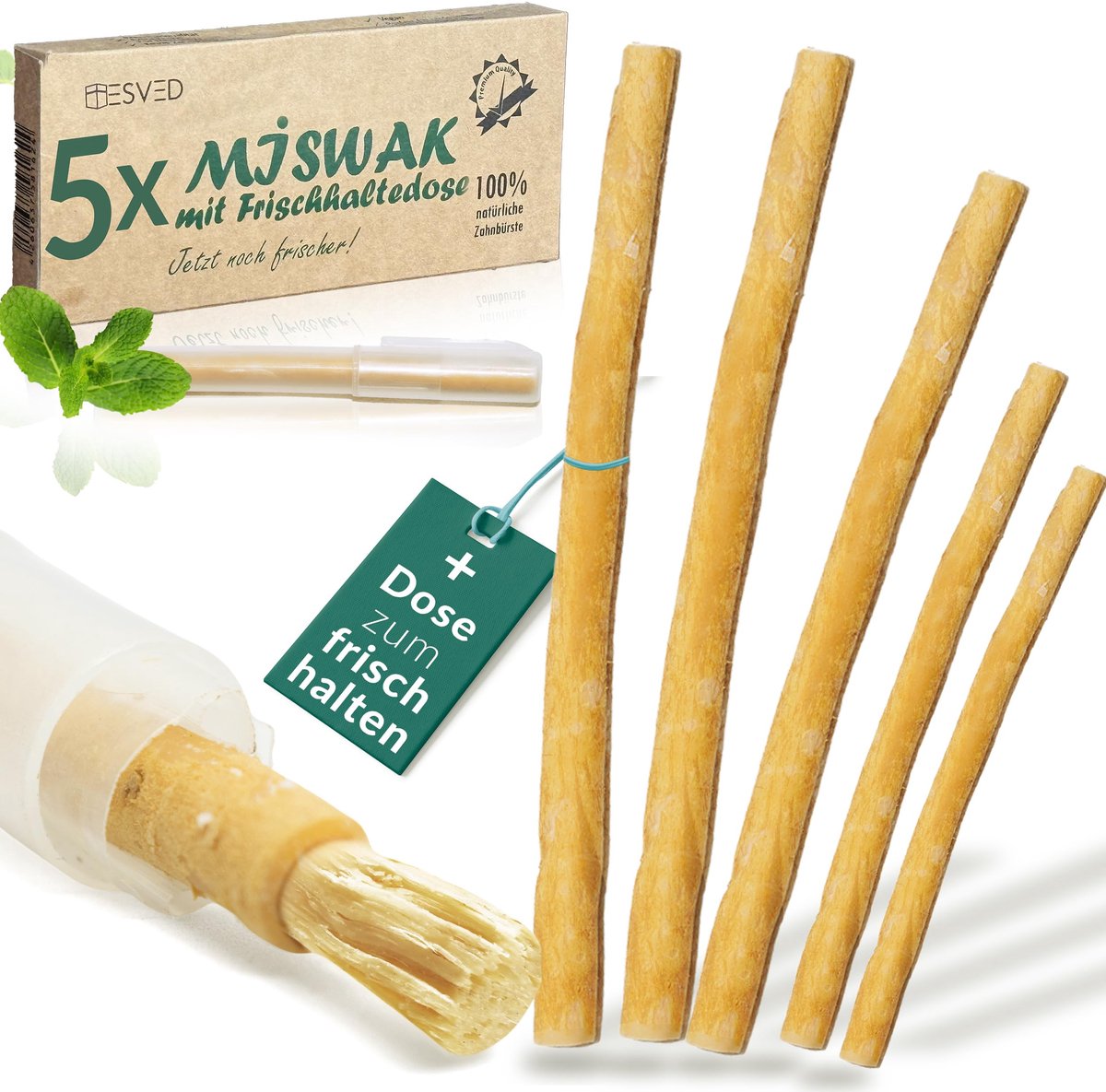 Miswak tandenborstel 5 stuks - premium Siwak hout - veganistisch - ideaal voor onderweg - ShopVlot