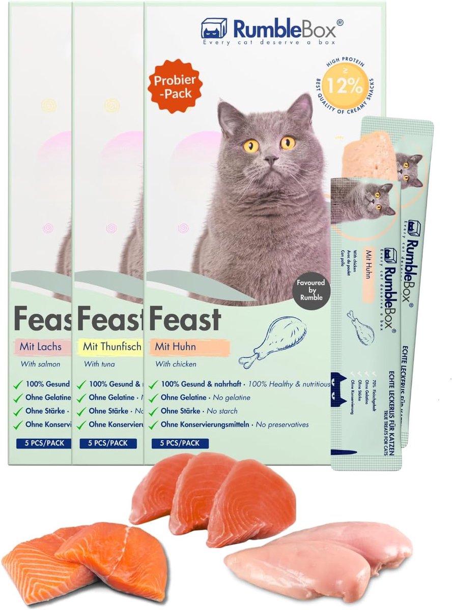 Kat snacks - romige sticks - kip, tonijn en zalm - hypoallergeen - 5 natuurlijke ingrediënten - ShopVlot