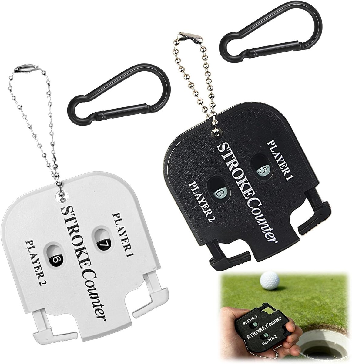 Pack of 2 Golf Score Counter, with 2 Carabiner Hooks, Mini Portable, Score Counter, Golf Counter, Manual Counter for - ShopVlot