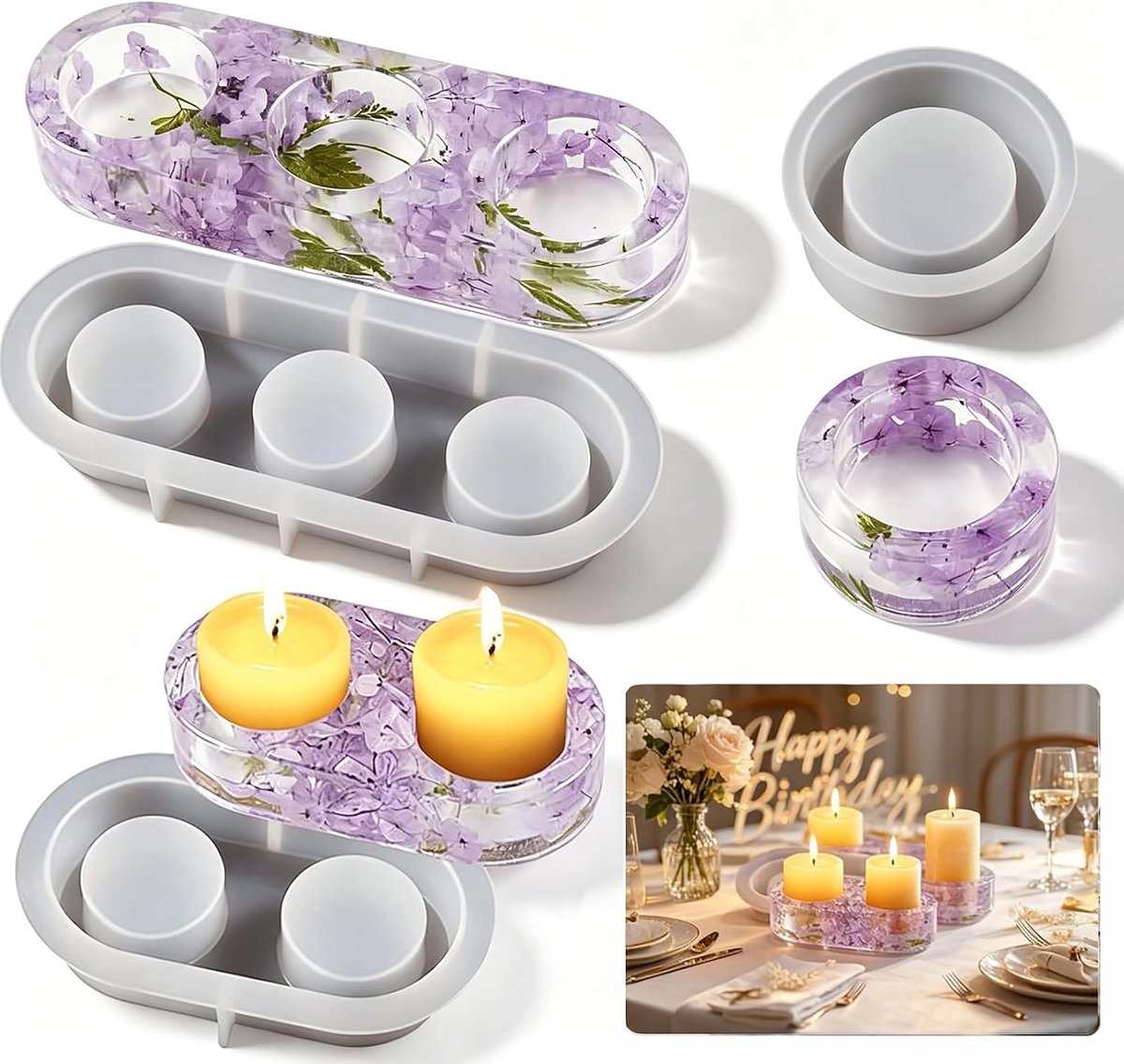 Silicone Mould for Candles, 3 Pieces Epoxy Resin Moulds, Concrete Candle Holders, DIY Silicone for Tea Lights - ShopVlot