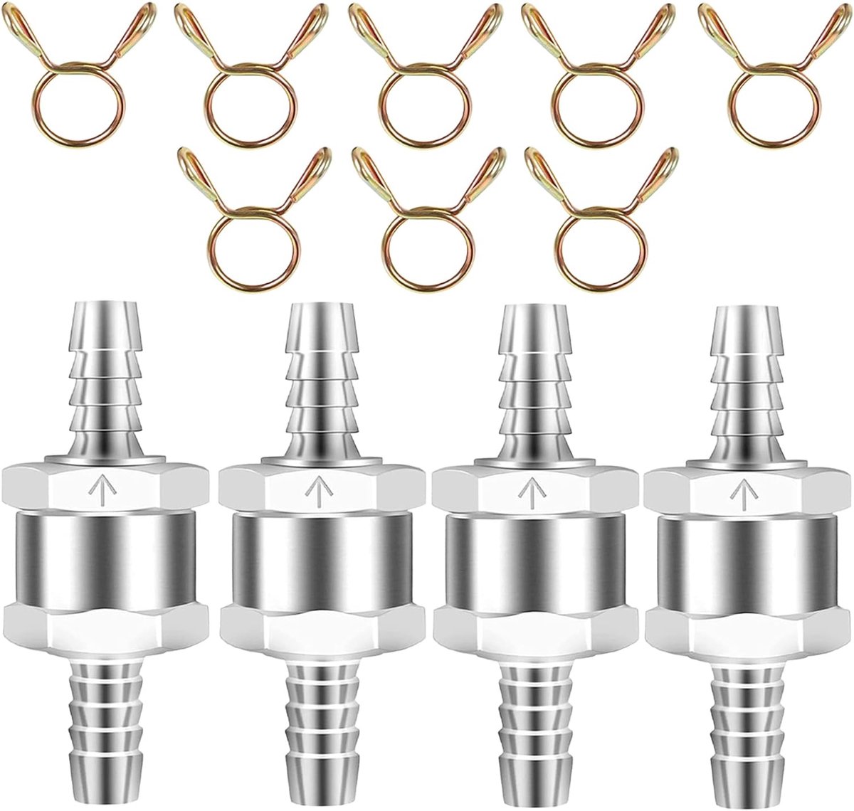 Check Valve, 4 Pieces 8 mm Aluminium Valve, Check Valve, with 8 Pieces Fuel Hose, Spring Clips, Aluminium Petrol - ShopVlot