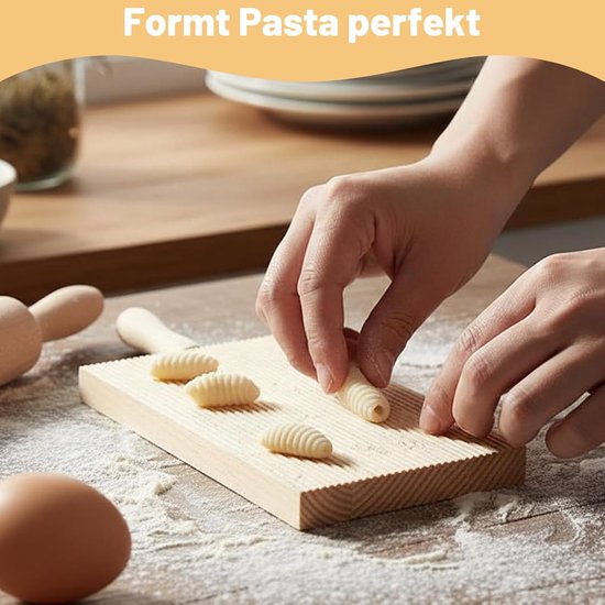Houten Gnocchibord Set, 3 Stuks met Gnocchiplank, Deegrad en Deegstok, Keukengerei voor Zelfgemaakte Gnocchi en Pasta - ShopVlot van houten — afbeelding 2
