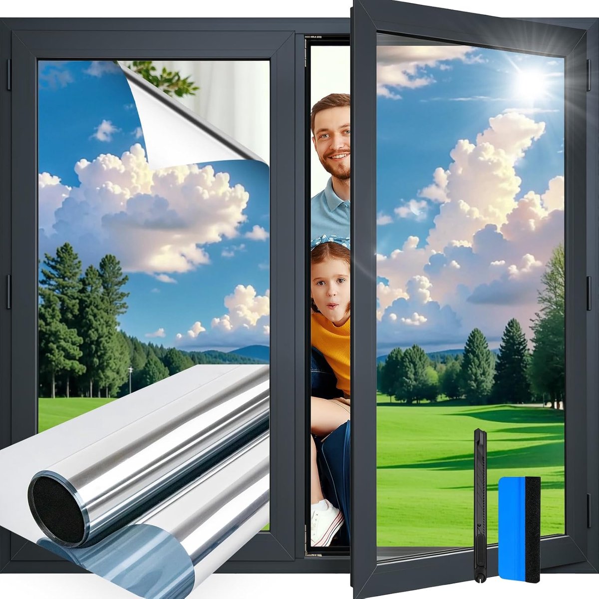 Mirror Window Film Sunscreen Film for Glass Privacy Protection Anti-UV Reusable for Living Room Office Kitchen (44.5 x - ShopVlot
