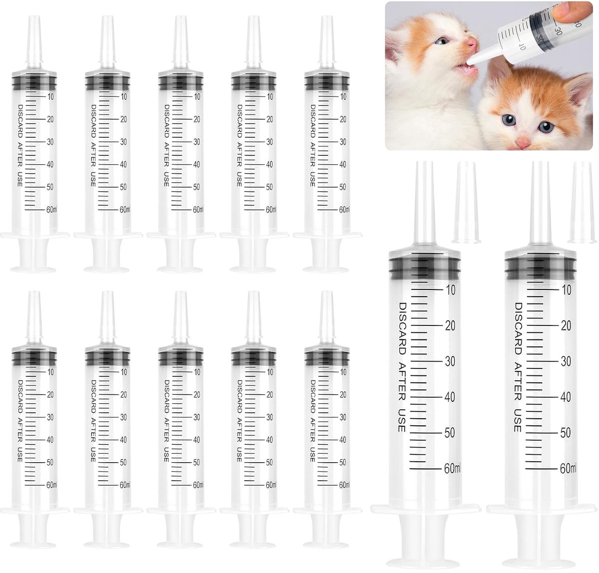 12 Pcs Syringes 2 fl oz Plastic Syringe with Cap Reusable Dosing Syringe Feeding Syringe with Scales Suitable for - ShopVlot
