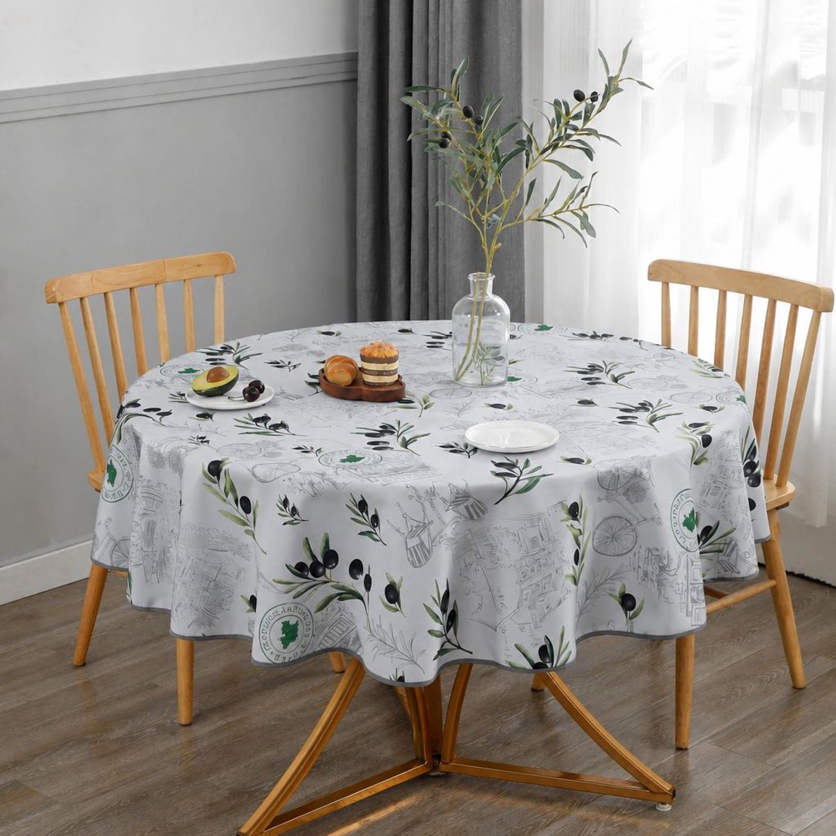 Rond Tafelkleed Olijf Grijs 160cm - Tafellaken Polyester - Vocht- en vuilafstotend