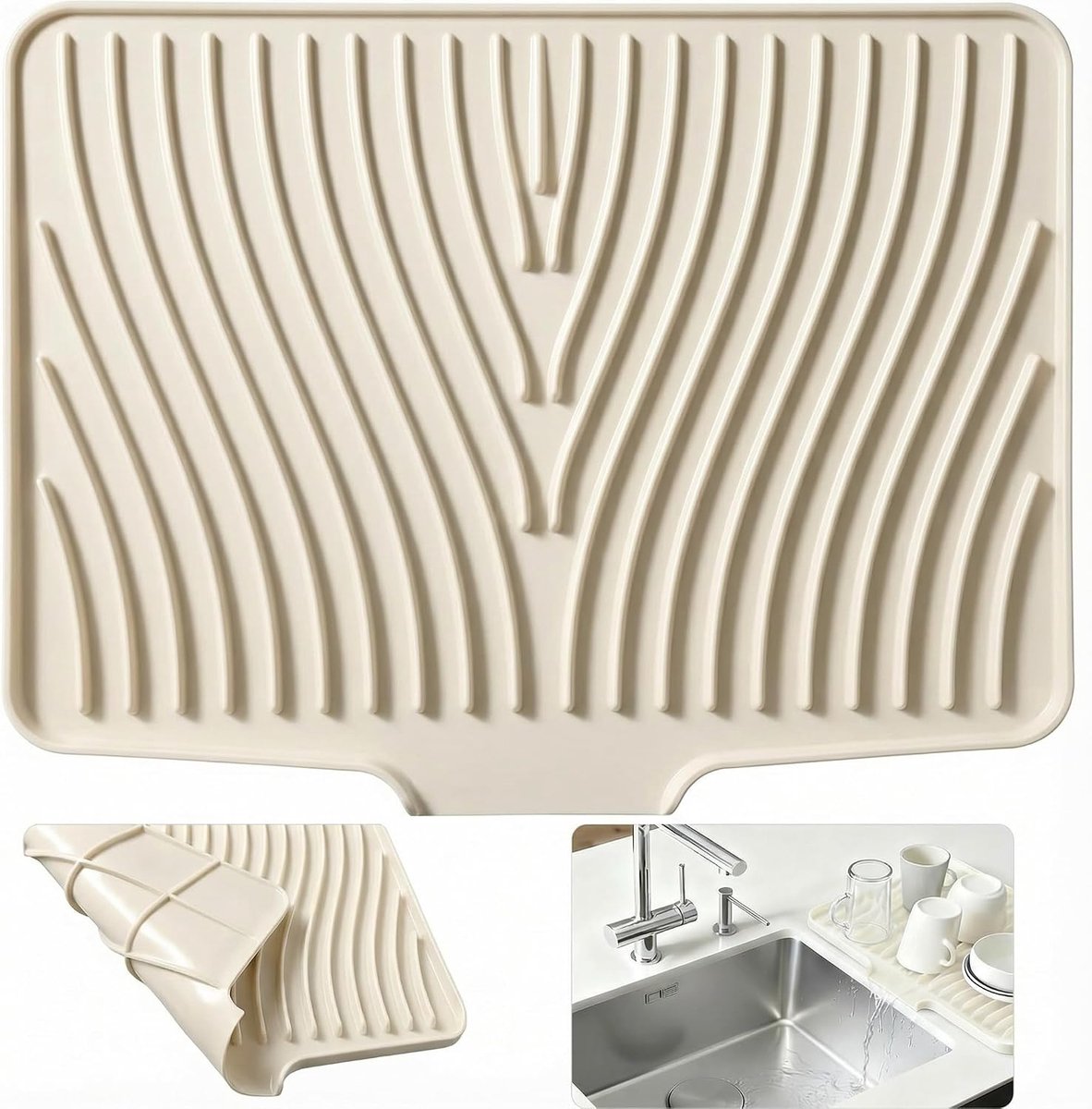 Silicone Drain Mat, Non-Slip Silicone Drying Mat, Heat Resistant with Quick Drain and Hanging Hole Folding Sink Mat - ShopVlot