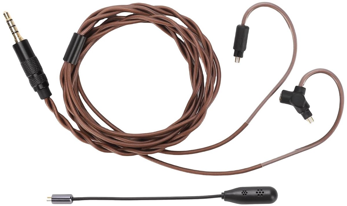 Vervangende koptelefoonkabel, 2-polige 0,78 mm stekker, vergulde IEM-oortelefoonkabel met afneembare microfoon - ShopVlot