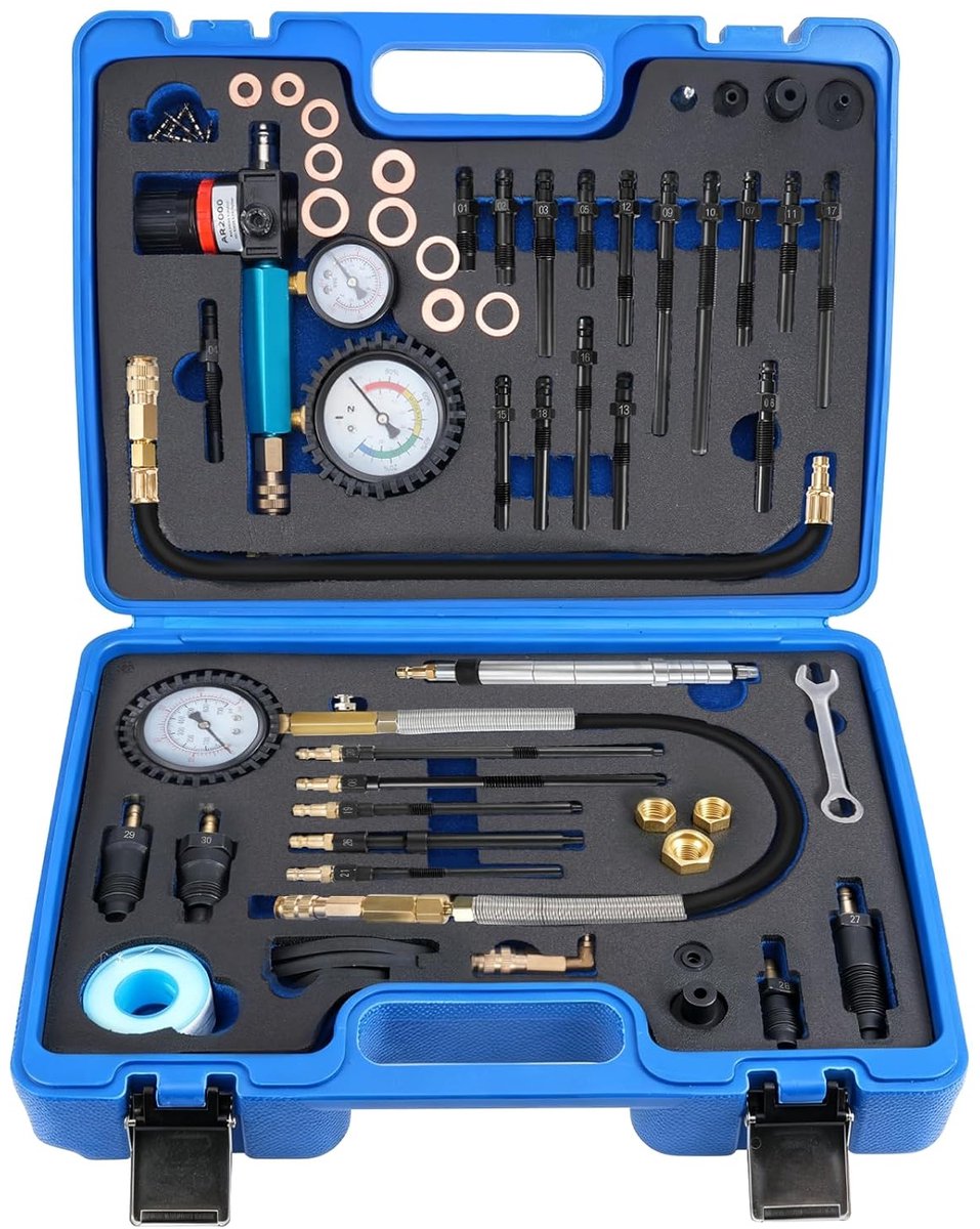 46-delige professionele compressietester, drukverlietester 0-50 bar (0-725 psi) voor HDI, TDCi, compressiedrukmeter - ShopVlot