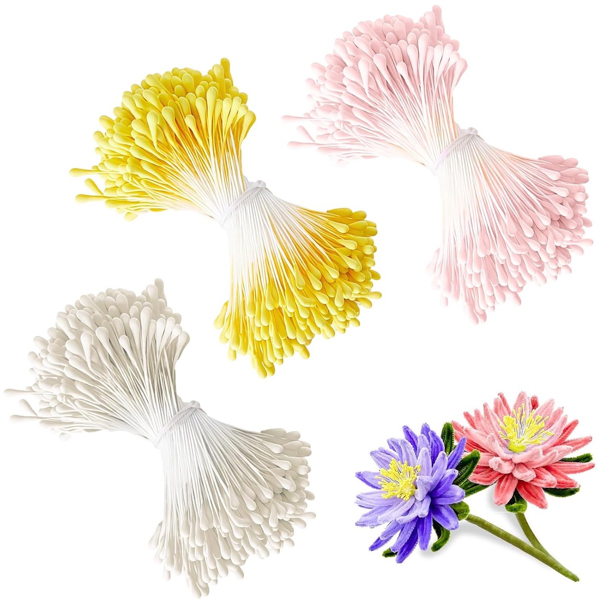 1800 stuks pijpenreinigers bloemen stofblad, 3 mm twee parelkoppen, gele en witte pijpreinigingsborstels - ShopVlot