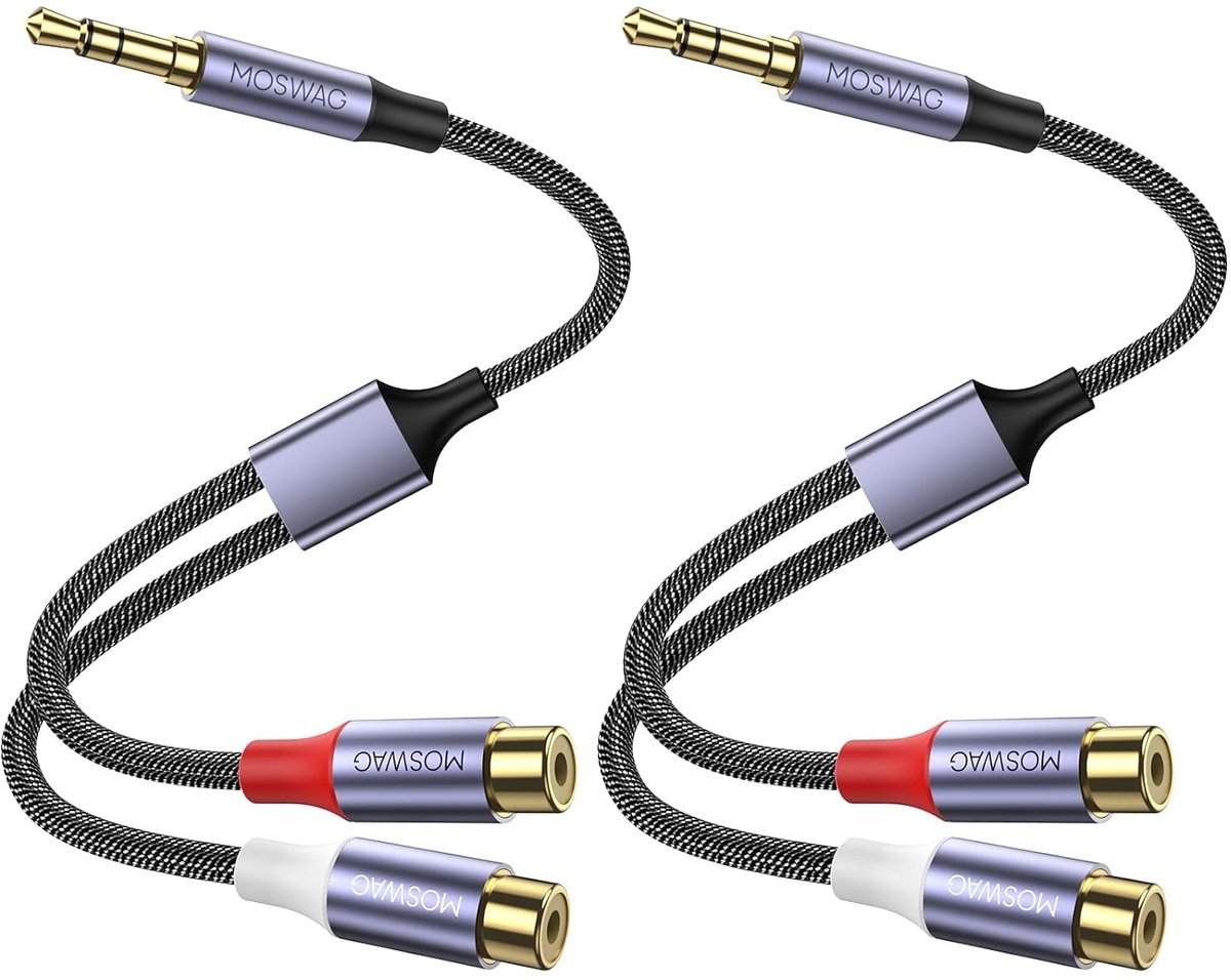 Pack of 2 MOSWAG 3.5mm Dual Cinch audio cables, 2 RCA headphone jacks with RCA stereo audio adapter compatible with - ShopVlot