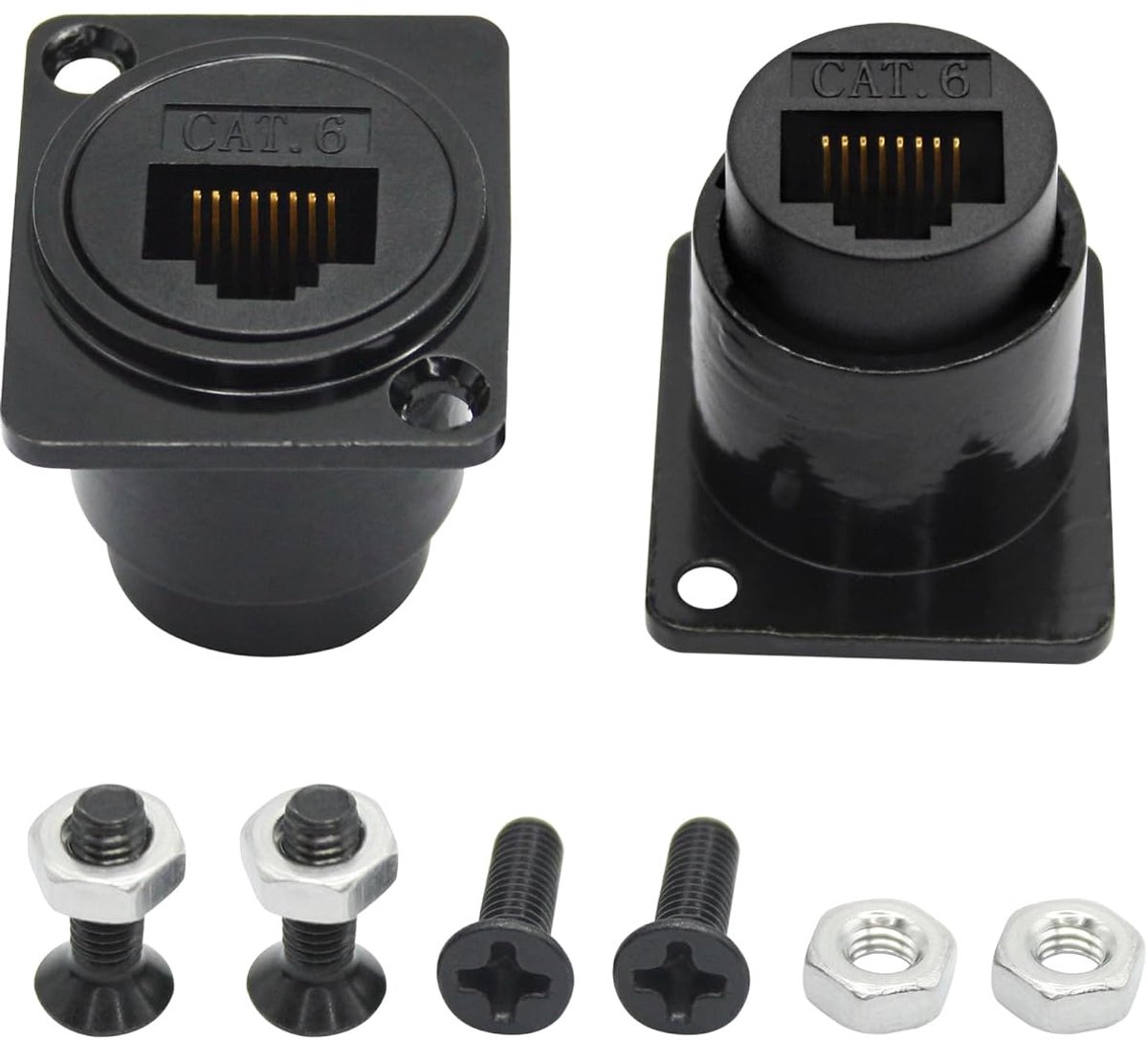 2pcs RJ45 Panel Mount Connector, D-Type RJ45 Cat6 Bushing by Bushing with Screw, Network Ethernet Extension Coupler - ShopVlot