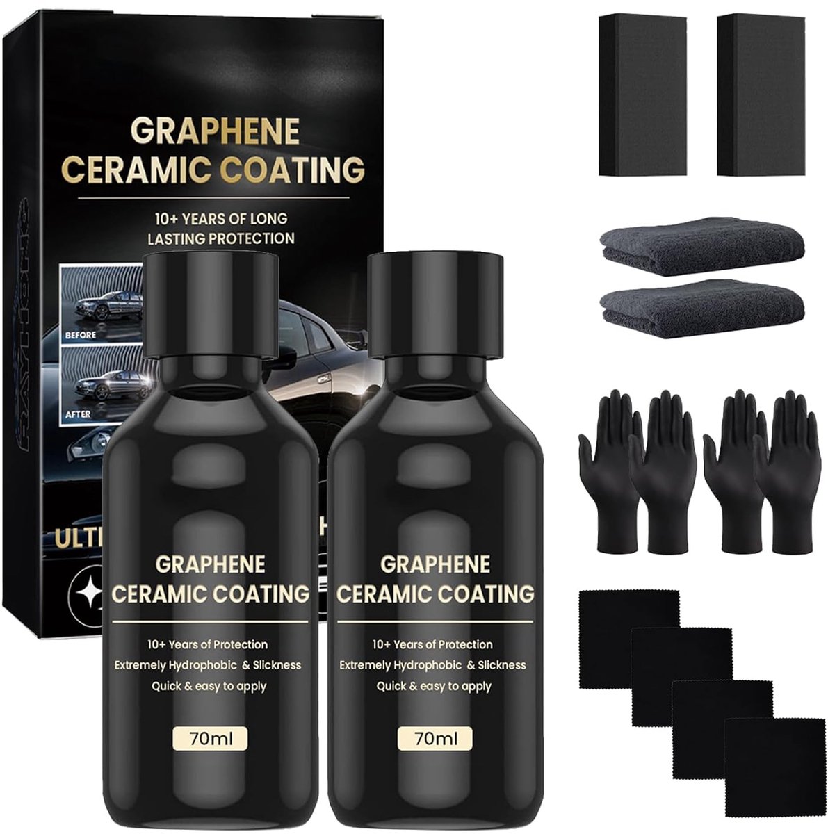 Ceramic Coating Auto, 2 stuks keramische verzegeling voor grafeen-auto's, grafeen-keramische coating, hoogglans - ShopVlot