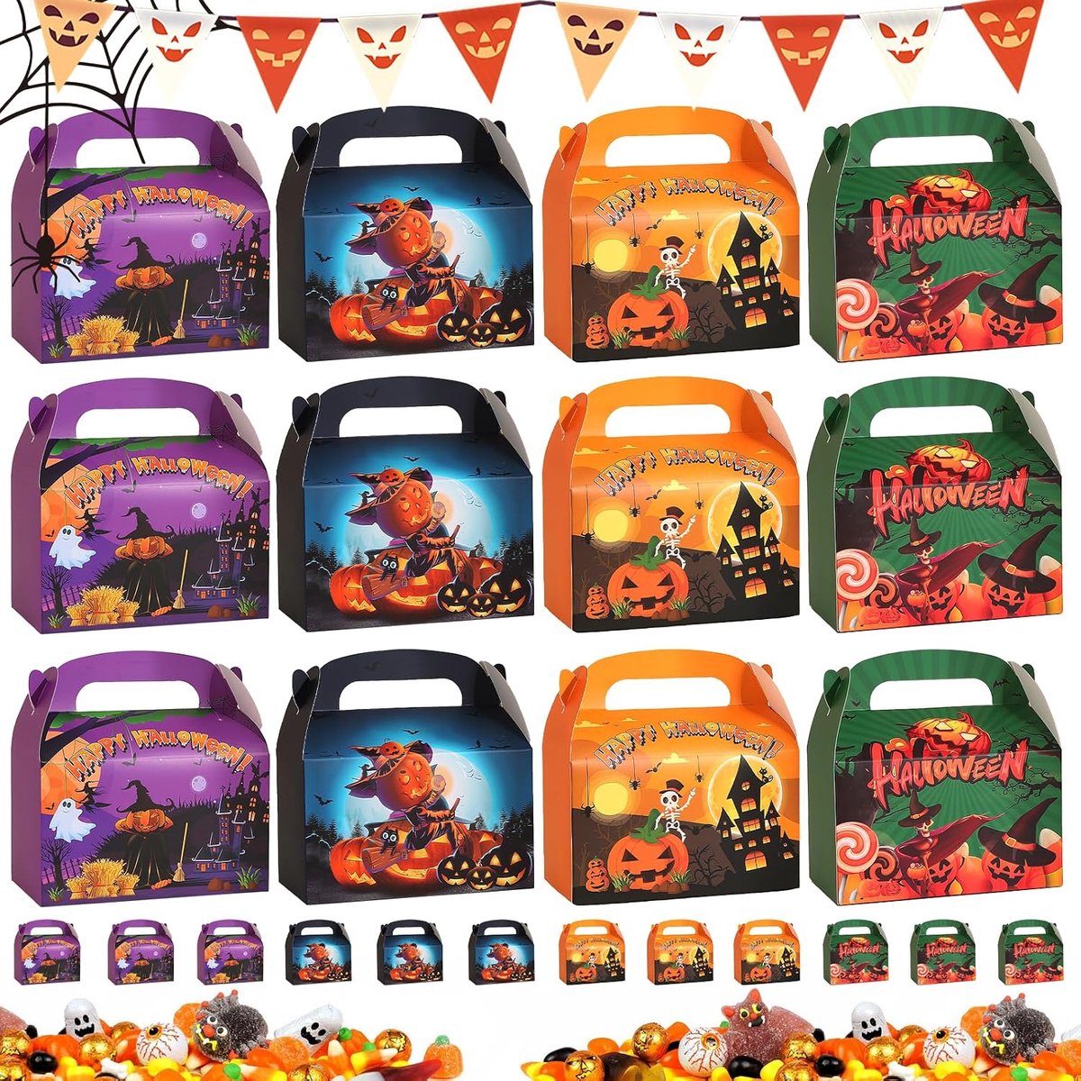 badaren Halloween-doosjes, snoepdoosjes, geschenkdozen voor Halloween, party, geschenkdozen, cadeauzakjes, snoepzakjes - ShopVlot